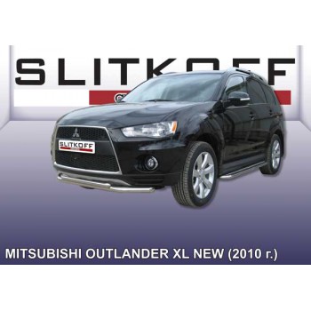 Нижняя защита переднего бампера "двойной ус"  MITSUBISHI OUTLANDER XL 2010