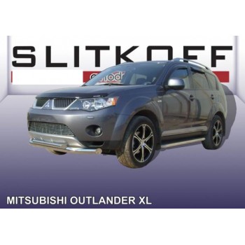 Нижняя защита переднего бампера "двойной ус"  MITSUBISHI OUTLANDER XL 2007